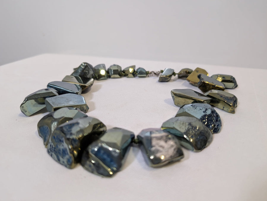 Chunky Metallic Hematite or Pyrite Nugget Statement Necklace - Image 6