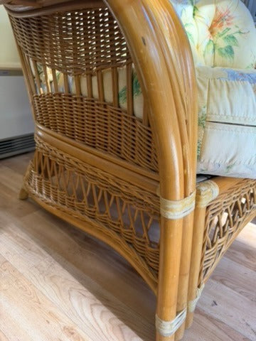 Vintage Rattan Wicker Loveseat Floral Cushions - Image 6