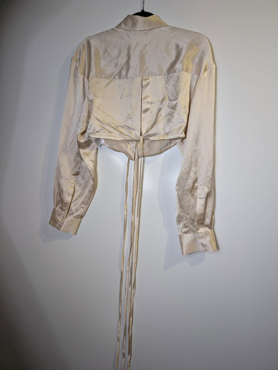 Christopher Esber Satin Tie-Front Blouse Champagne Size 10 - Image 4