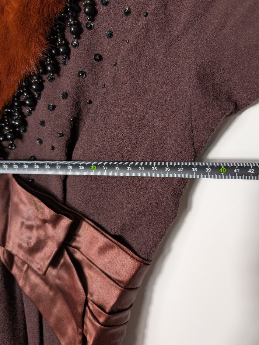 Vintage Raoul Couture Brown Wool Evening Dress with Faux Fur Collar - Image 6
