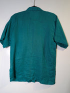 Grey Linen Short Sleeve Button-Up Shirt Teal Embroidered Pocket - Image 7