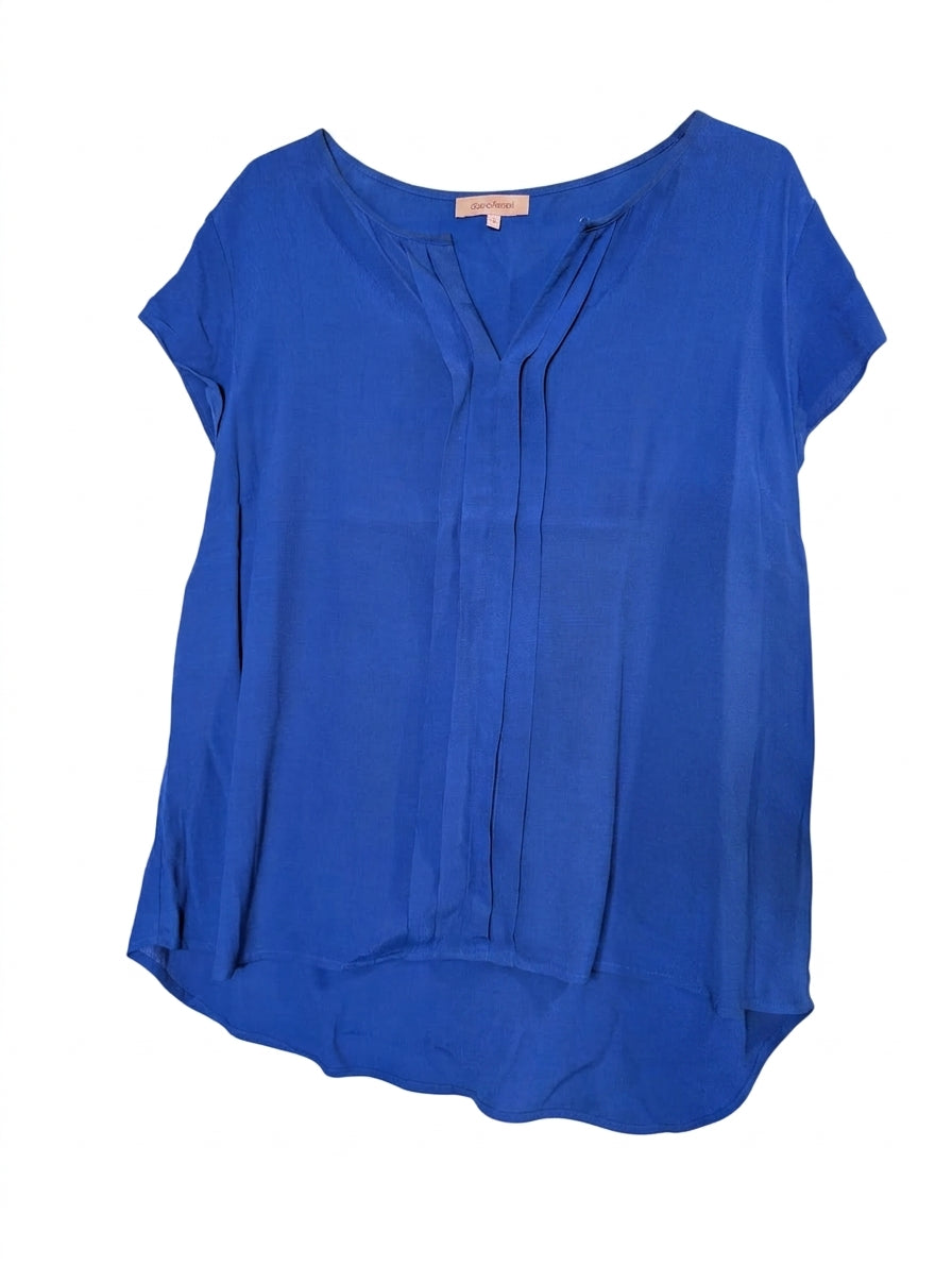 Diana Ferrari Royal Blue Pleated V-Neck Blouse - Size 16 - Image 1