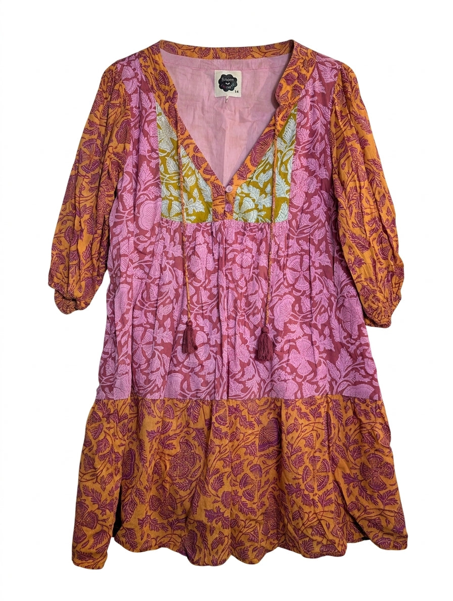 Boom Shankar Floral Tiered Tunic Dress Pink & Orange Size 14 - Image 1