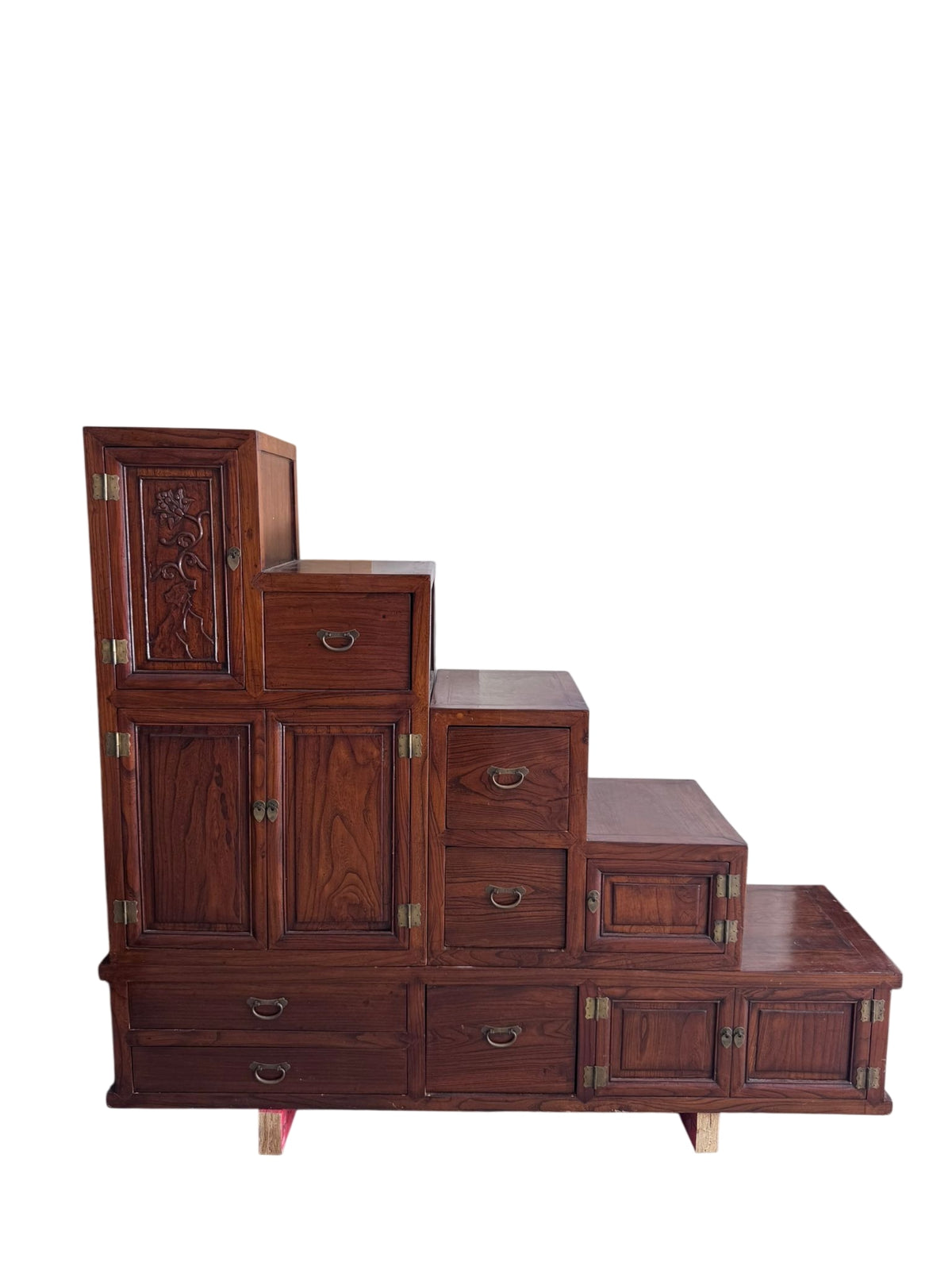 Antique Chinese Tansu Step Chest Cabinet Solid Rosewood Brown