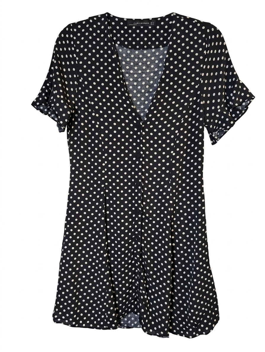 Zara Woman Polka Dot Button-Front Mini Dress Black and White XS - Image 1