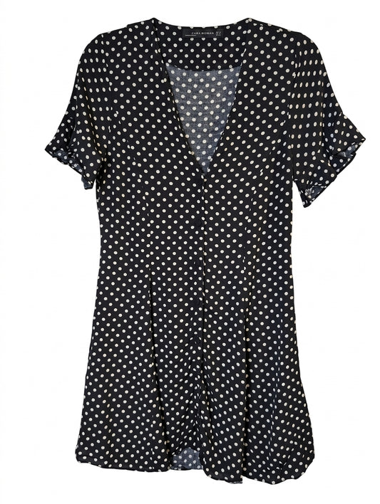 Zara Woman Polka Dot Button-Front Mini Dress Black and White XS - Image 1