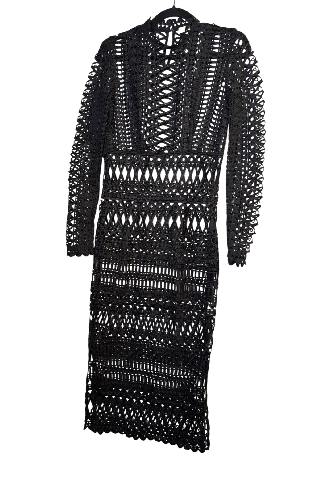 Shakuhachi Guipure Lace Long Sleeve Midi Dress Black US 4 / AU 8 - Image 1