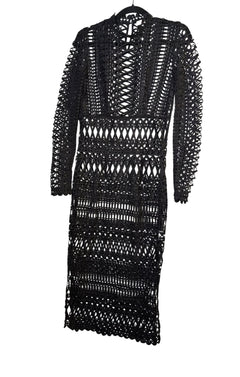 Shakuhachi Guipure Lace Long Sleeve Midi Dress Black US 4 / AU 8 - Image 1