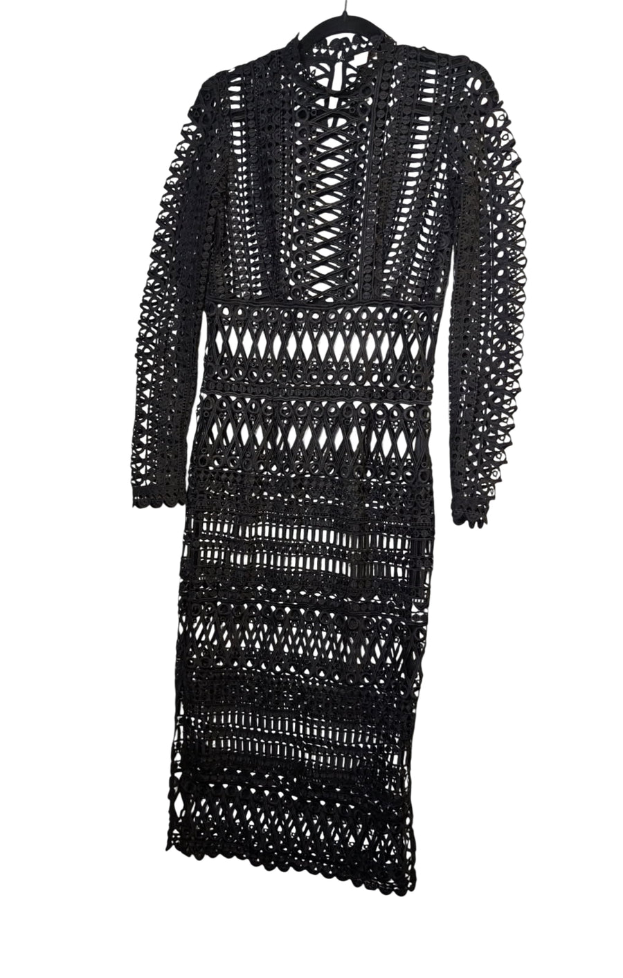 Shakuhachi Guipure Lace Long Sleeve Midi Dress Black US 4 / AU 8 - Image 1
