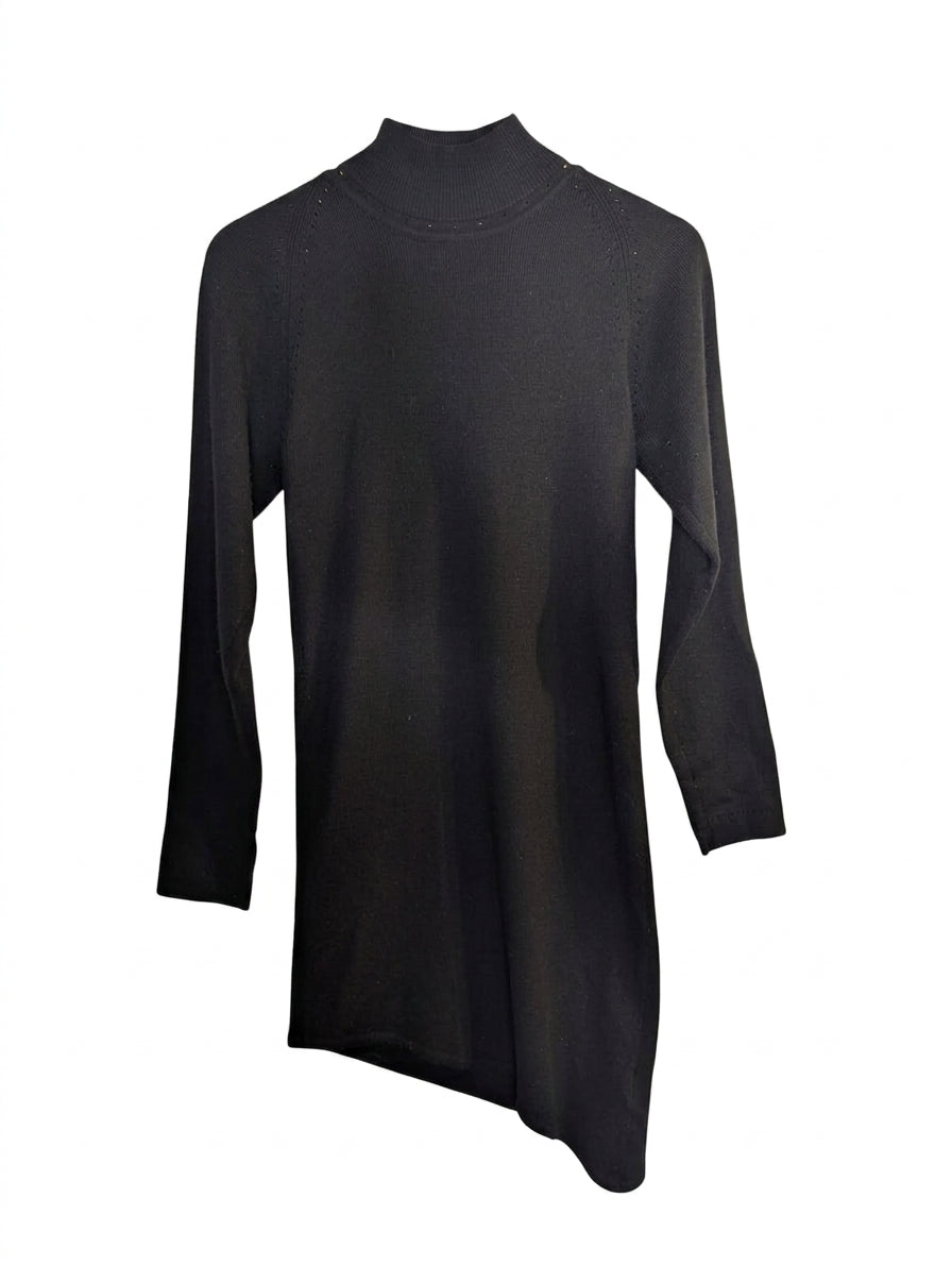 Lisa Ho Black Mock Neck Asymmetrical Hem Knit Sweater Dress - Size 10 - Image 1