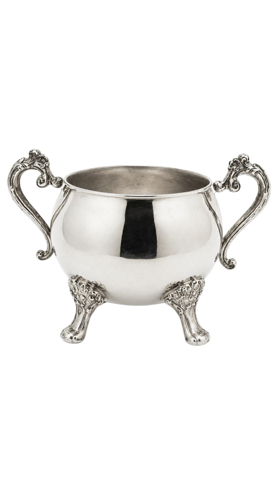 Vintage Silver Plated Two-Handled Sugar Bowl With Ornate Feet - Image 1