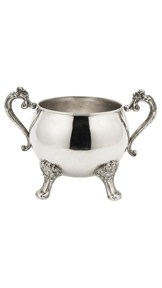 Vintage Silver Plated Two-Handled Sugar Bowl With Ornate Feet - Image 1