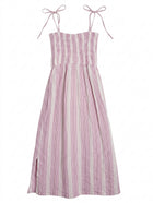 Elka Collective Striped Smocked Midi Dress Pink & White AU 10 - Image 1