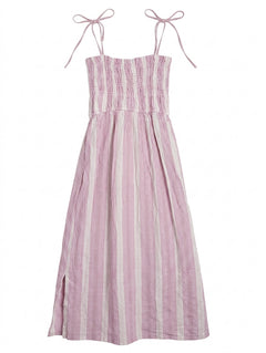 Elka Collective Striped Smocked Midi Dress Pink & White AU 10 - Image 1