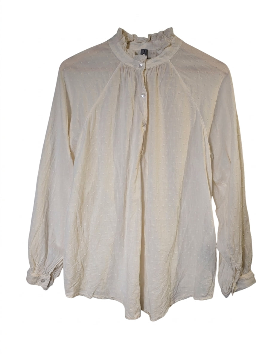 Margaret O'Leary Swiss Dot Ruffle Neck Blouse Cream Size 3 - Image 1