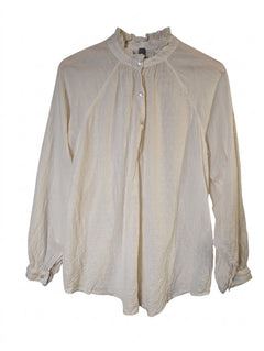 Margaret O'Leary Swiss Dot Ruffle Neck Blouse Cream Size 3 - Image 1