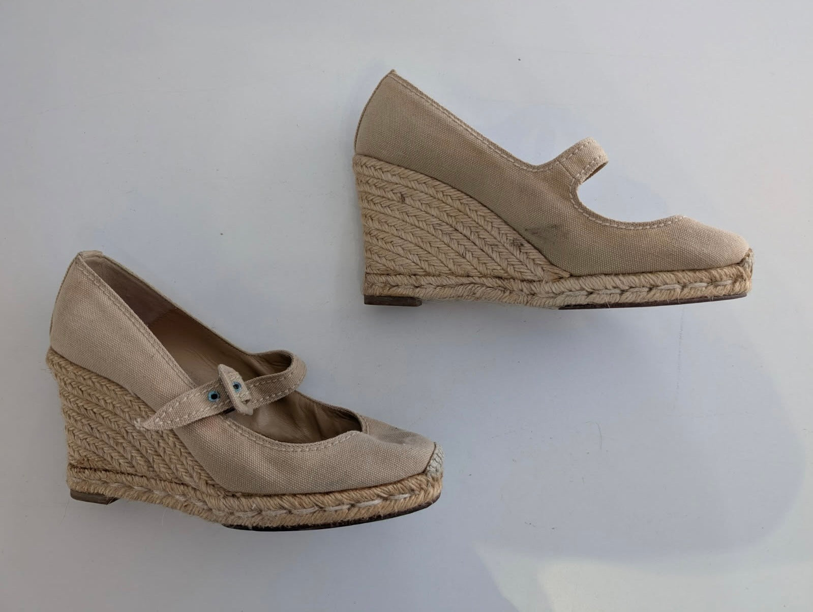 Christian Louboutin Canvas Wedge Espadrilles - Beige Mary Jane Heels - Image 6