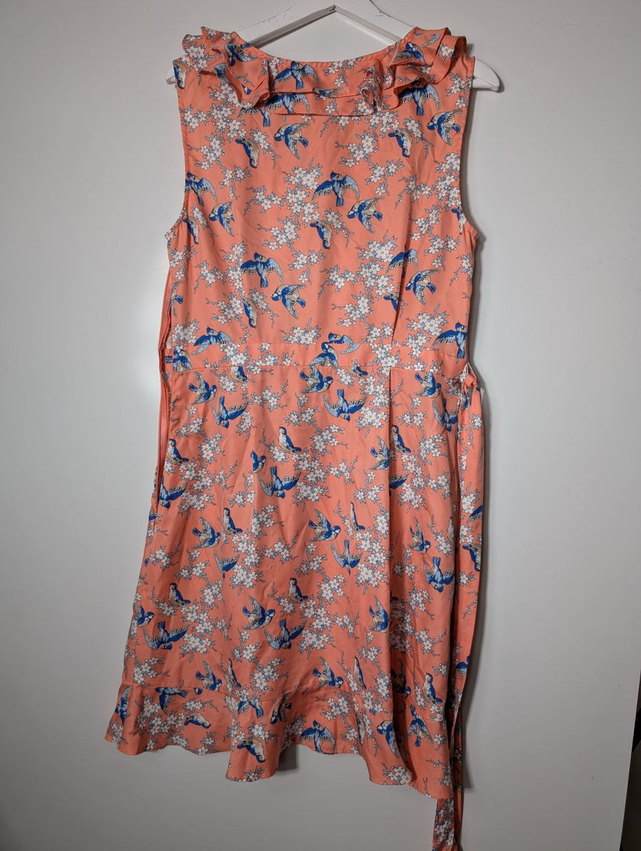 ModCloth Fleurette Wrap Dress Peach Bird Floral Size 14 - Image 6