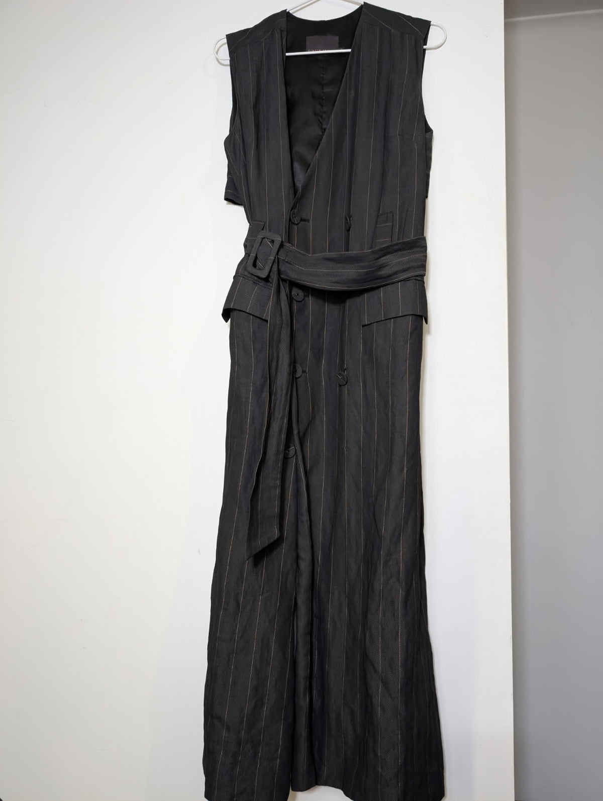Ginger & Smart Longline Pinstripe Double-Breasted Sleeveless Vest Coat - Image 6