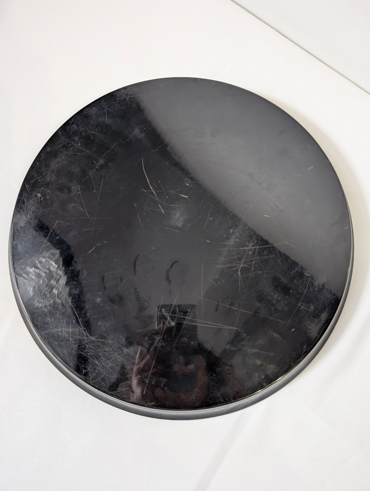 Vintage Asian Serving Tray Black Lacquerware Hand-Painted Landscape - Image 4
