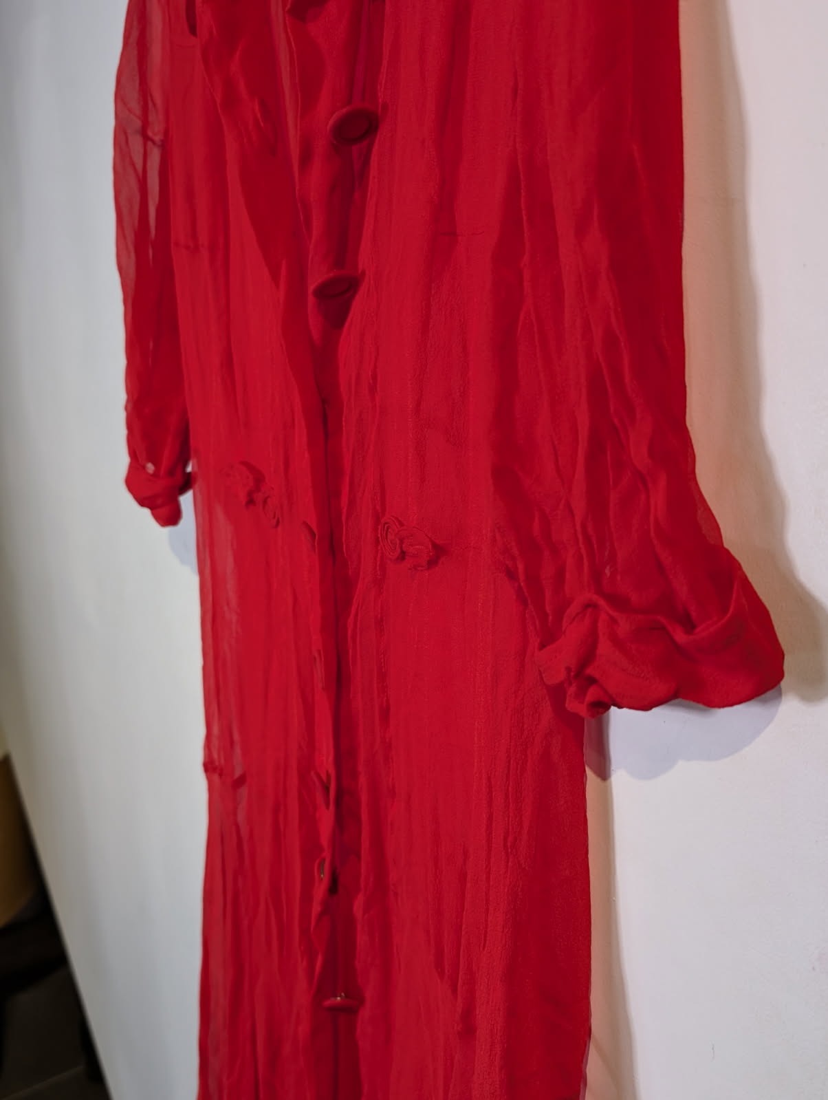 Scanlan & Theodore Red Silk Sheer Button-Down Dress - Image 6