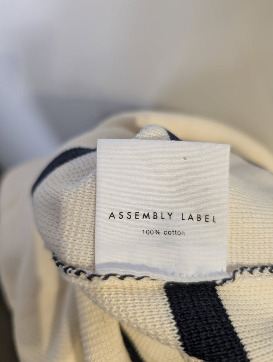 Assembly Label Stripe Knit Polo Cream and Navy Women's Size 14 - Image 6