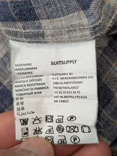 Suitsupply Men's Blue and White Check Pure Linen Shirt Size 37 / 14.5 - Image 5