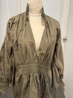Lee Mathews Olive Green Smocked Waist Midi Dress - Image 5