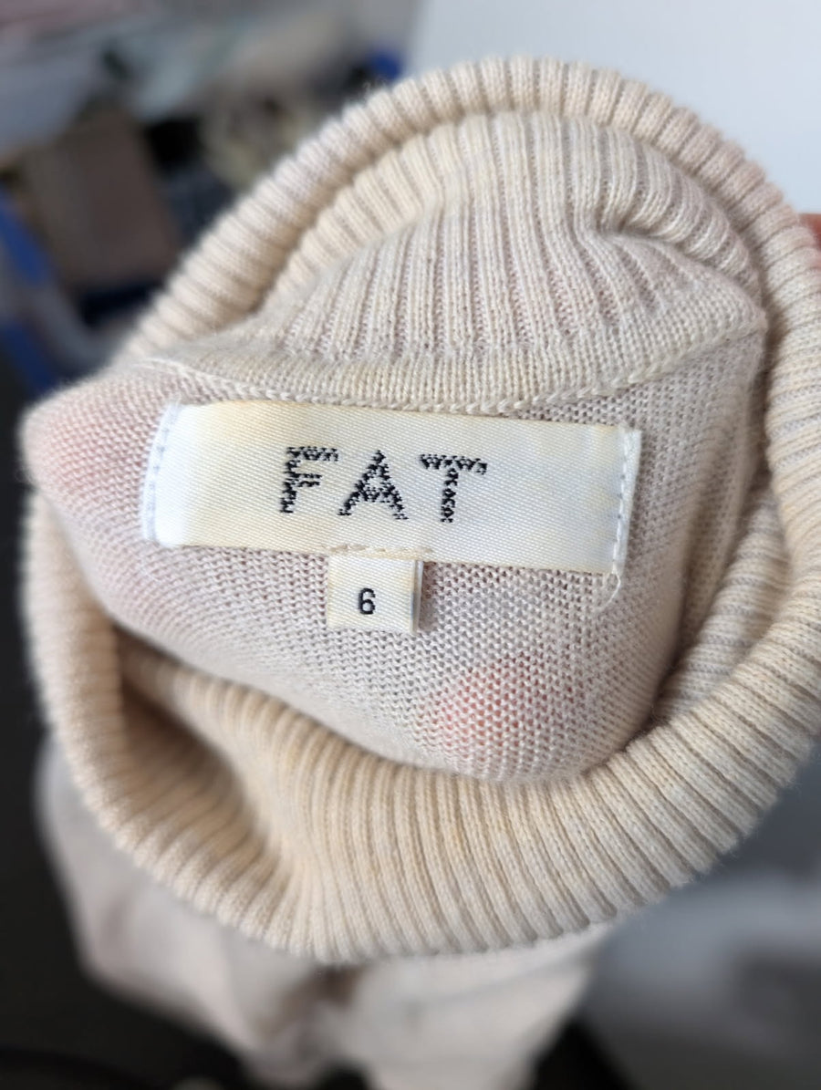 FAT Merino Wool Knit Turtleneck Midi Sweater Dress Beige Size 6 - Image 4