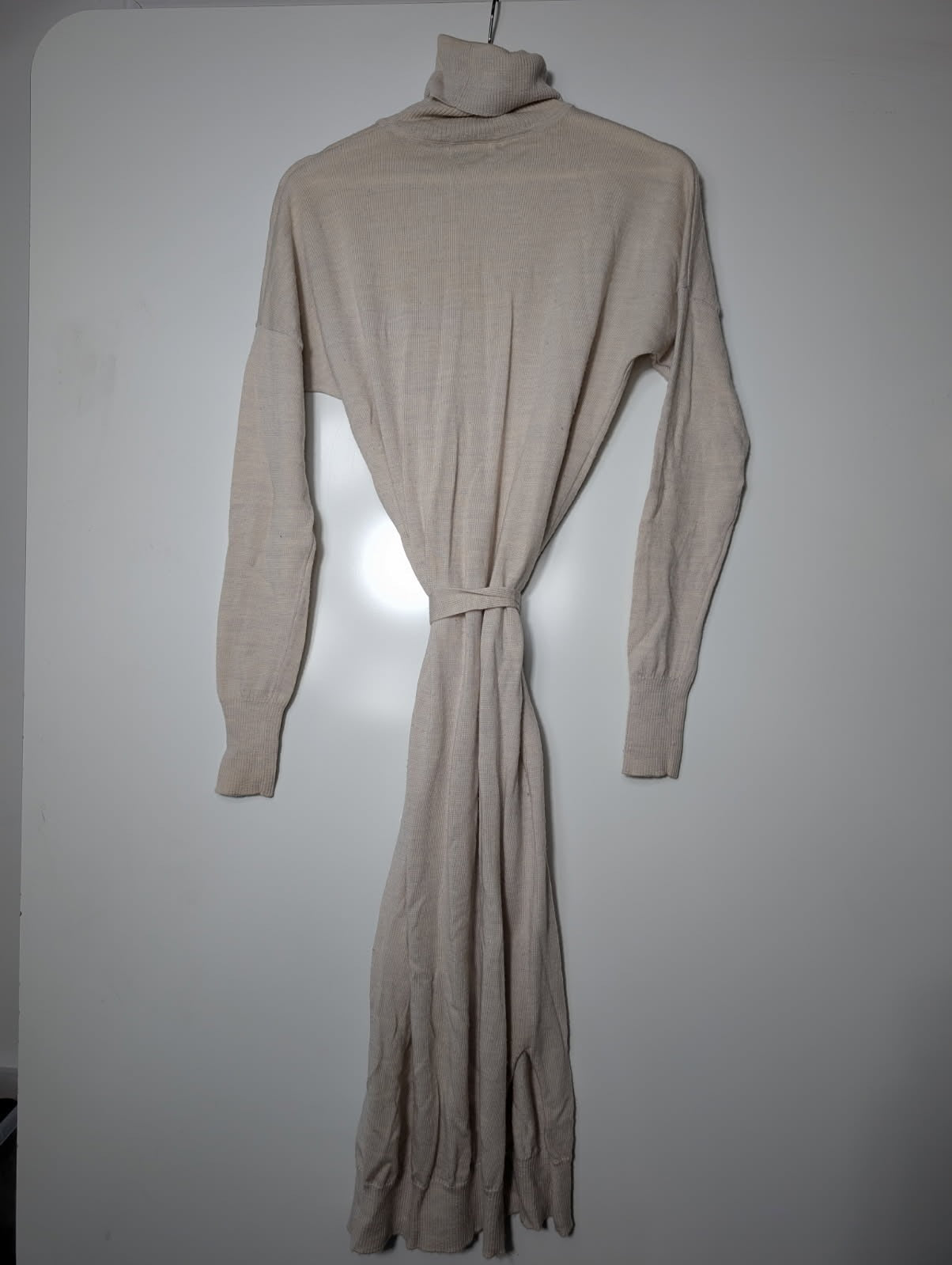 FAT Merino Wool Knit Turtleneck Midi Sweater Dress Beige Size 6 - Image 5