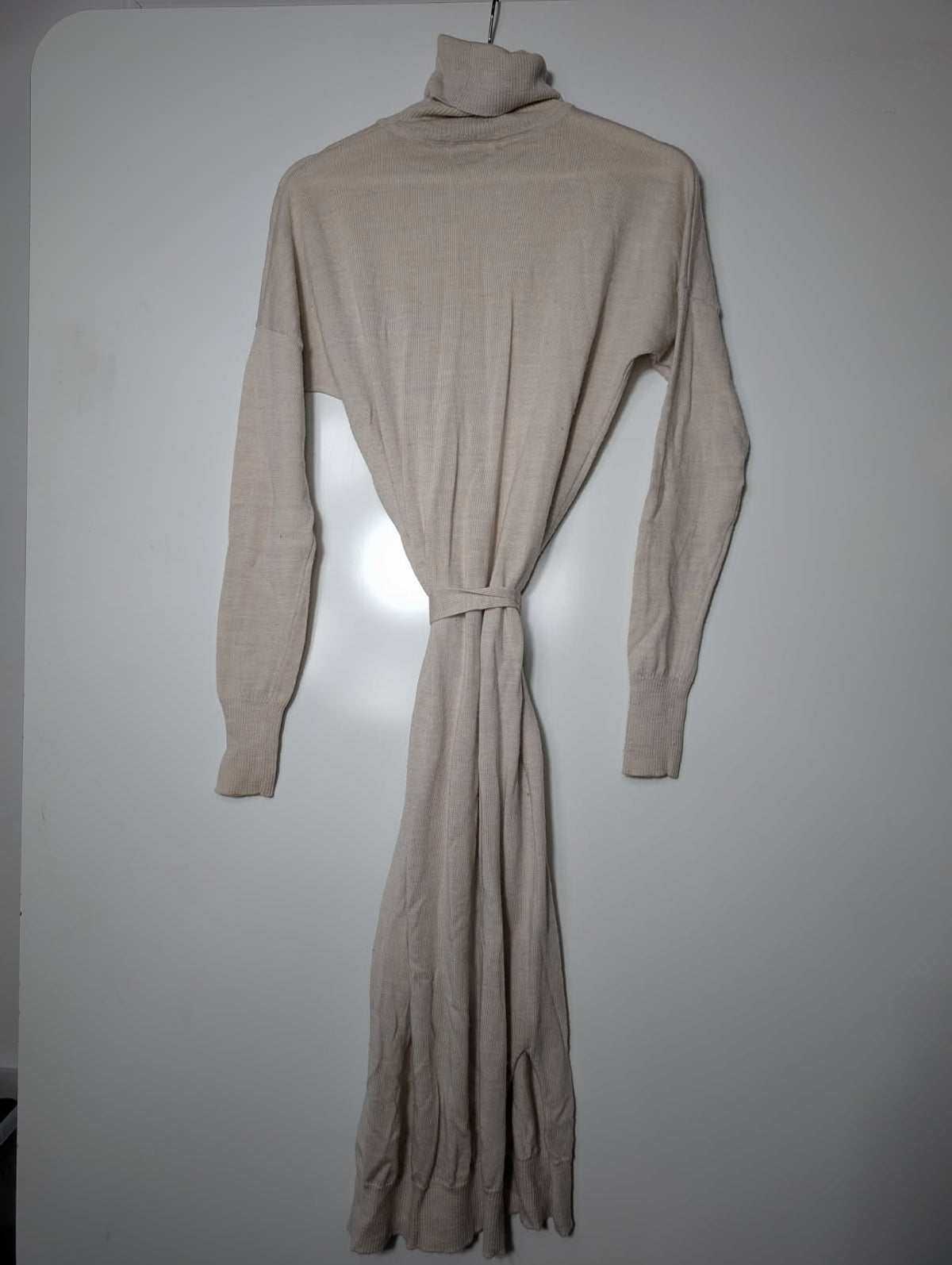 FAT Merino Wool Knit Turtleneck Midi Sweater Dress Beige Size 6 - Image 5