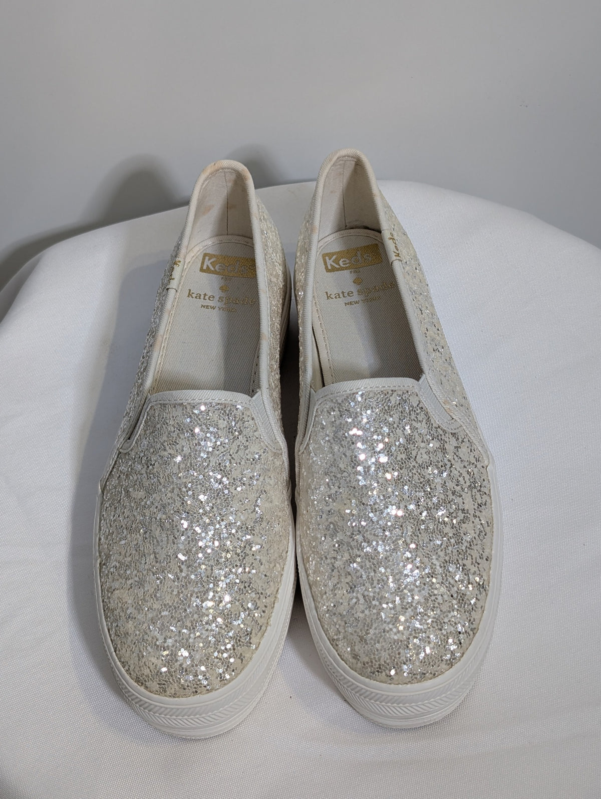 Keds x Kate Spade Triple Decker Glitter Slip-On Sneakers Silver US 8 - Image 2