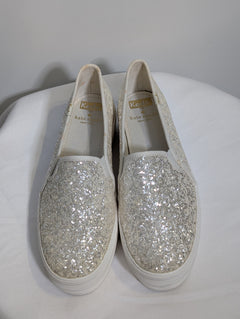Keds x Kate Spade Triple Decker Glitter Slip-On Sneakers Silver US 8 - Image 2