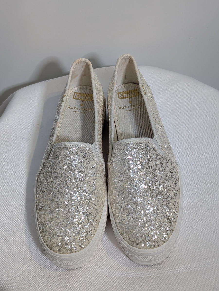 Keds x Kate Spade Triple Decker Glitter Slip-On Sneakers Silver US 8 - Image 2