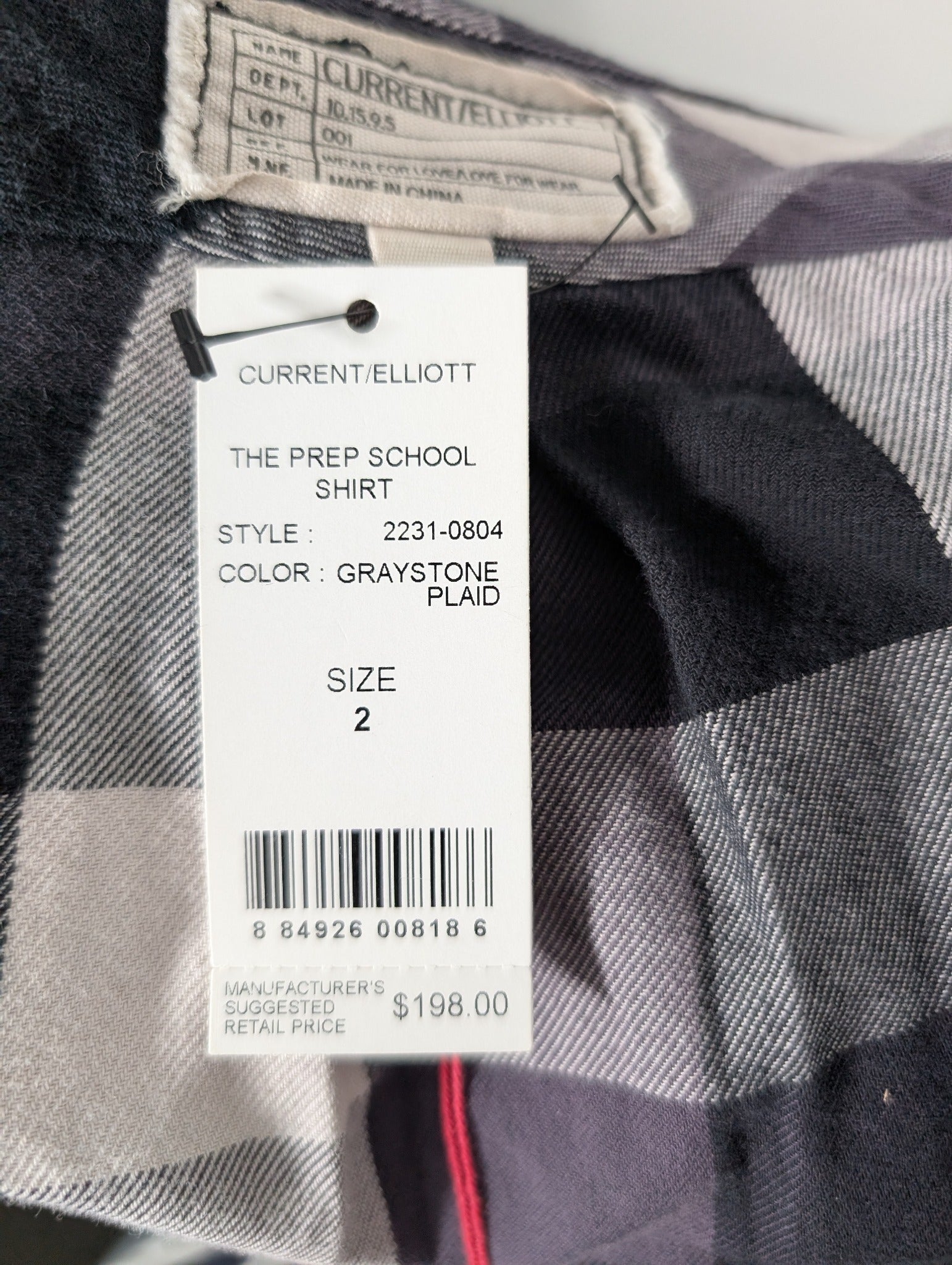 Current/Elliott The Prep School Shirt Graystone Plaid Size 2 - Image 7