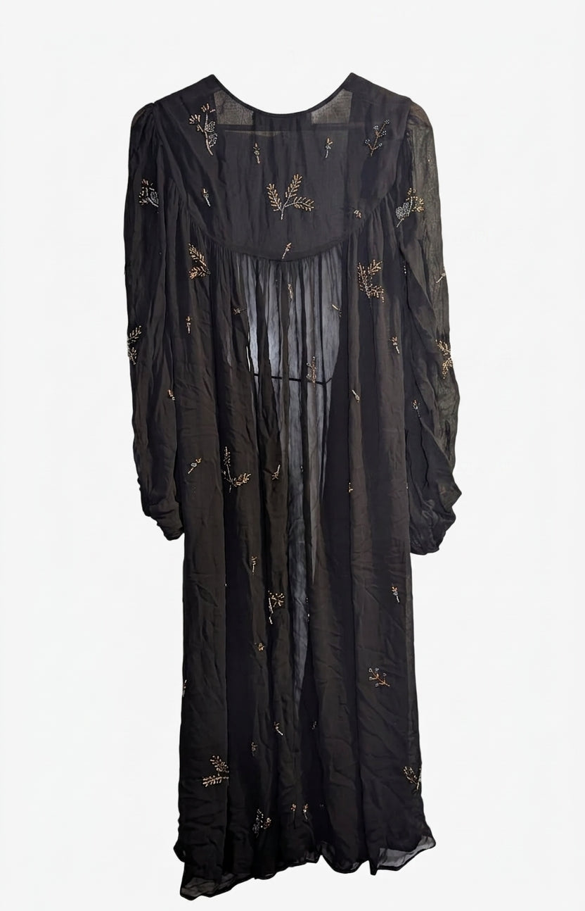 Zara Black Sheer Beaded Maxi Duster Kimono - Elegant Boho Layering Piece - Image 1