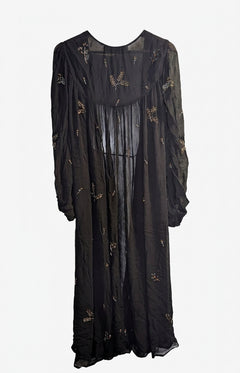 Zara Black Sheer Beaded Maxi Duster Kimono - Elegant Boho Layering Piece - Image 1