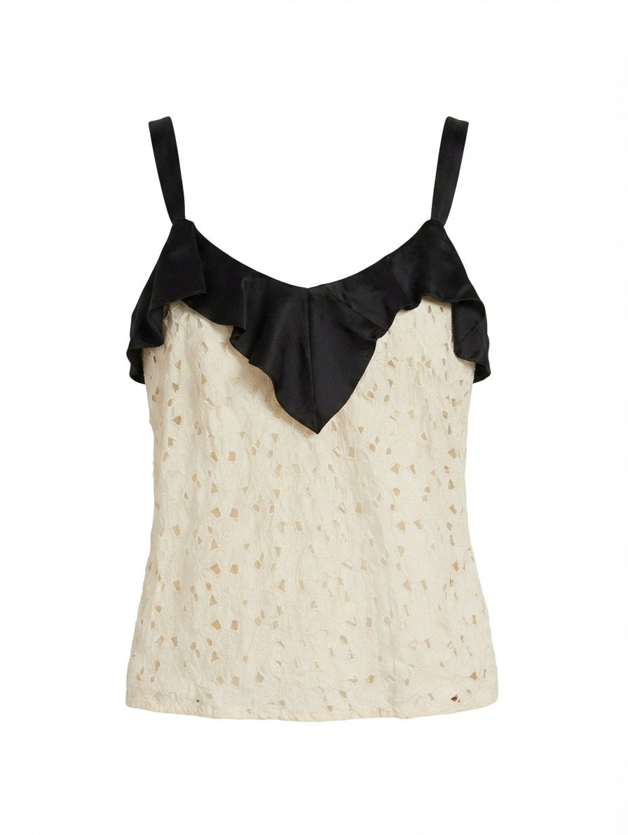 Fleur Wood Silk Lace Camisole Cream & Black Size 2 - Image 1