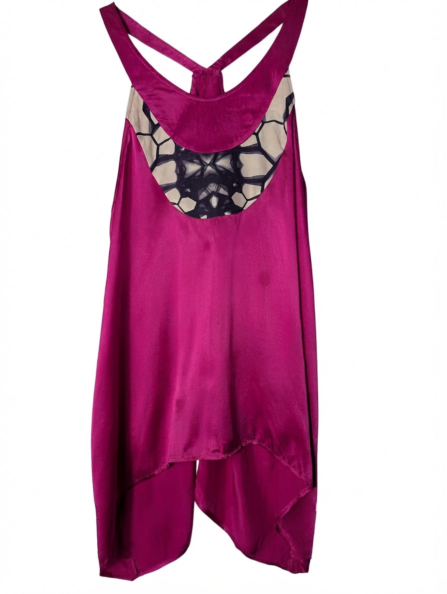 Hussy Racerback Tank Top Pink Geometric Print AU 12 - Image 1
