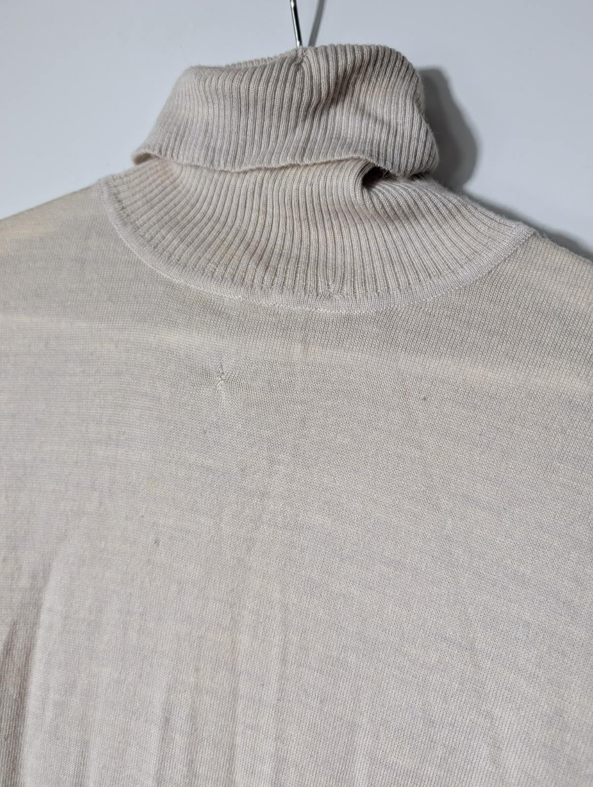 FAT Merino Wool Knit Turtleneck Midi Sweater Dress Beige Size 6 - Image 6