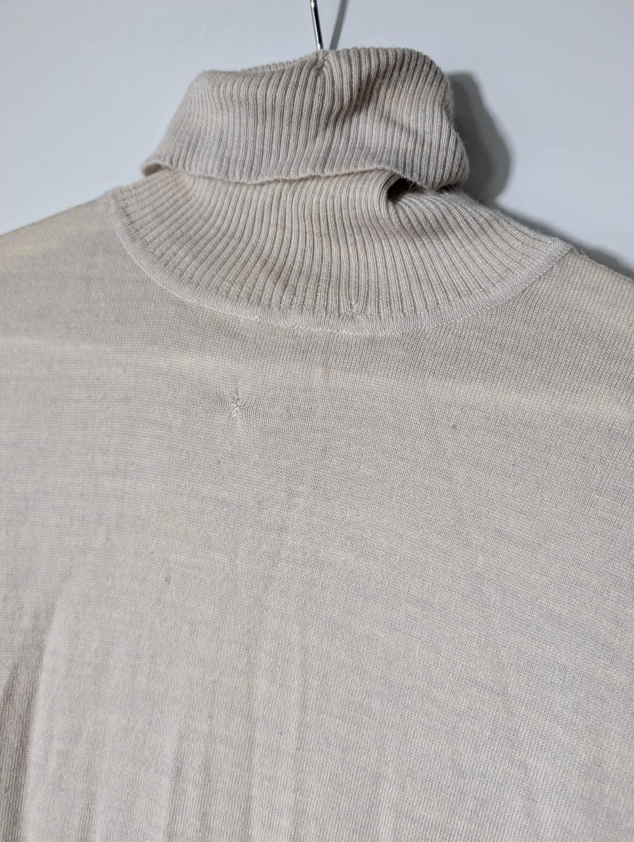 FAT Merino Wool Knit Turtleneck Midi Sweater Dress Beige Size 6 - Image 6