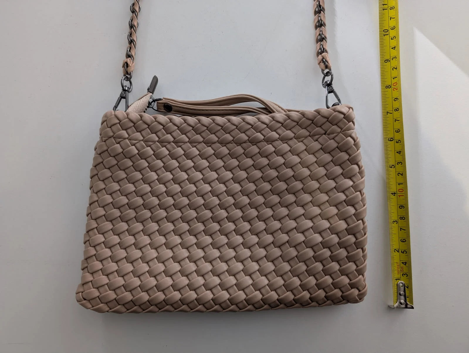 Black Caviar Beige Woven Leather Handbag with Detachable Strap - Image 5