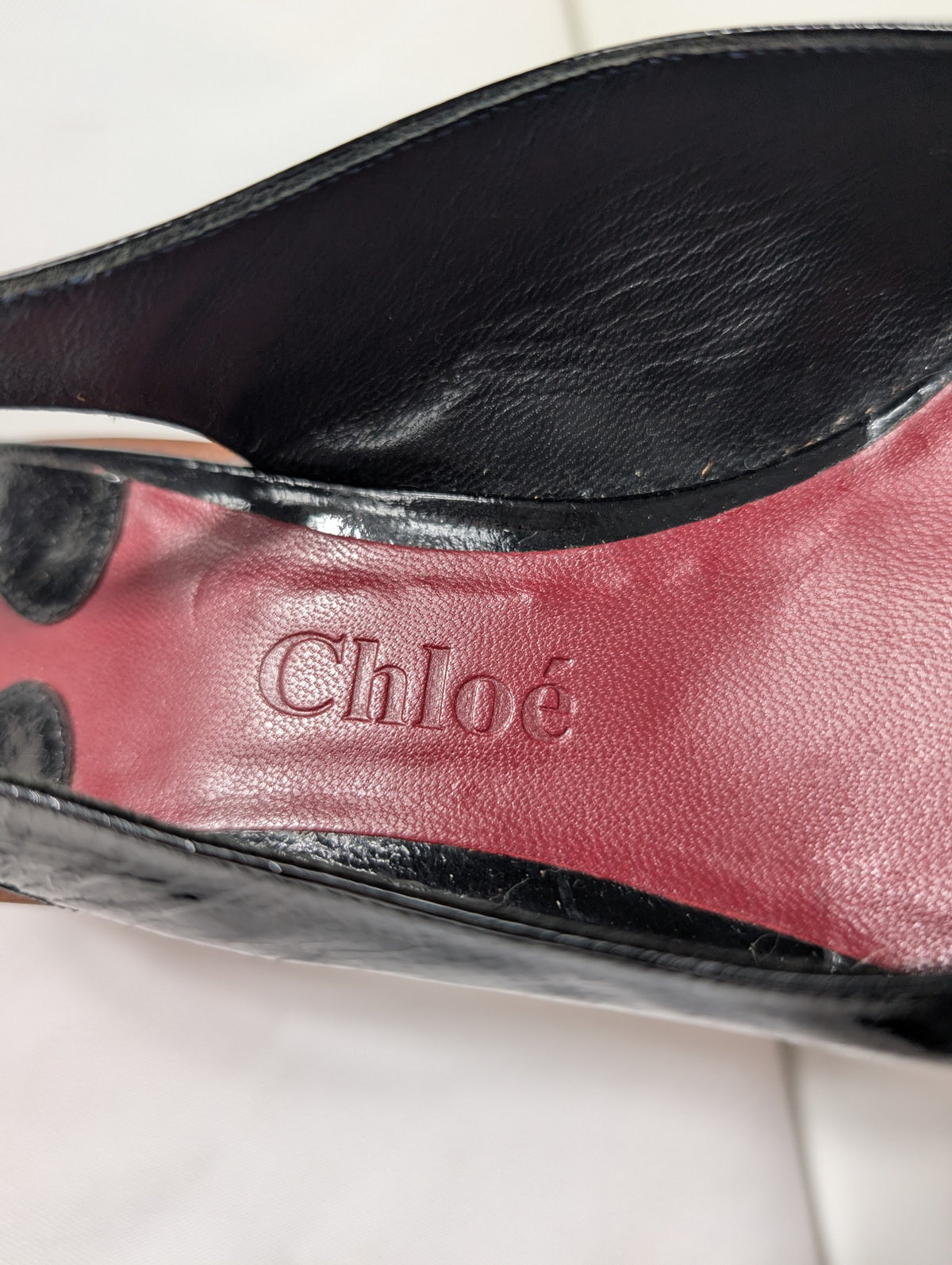 Chloé Patent Leather Slingback Wedge Sandals Black - Image 7