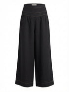 Ginger & Smart Wide-Leg Linen Trousers Black Contrast Stitching Size 8 - Image 1