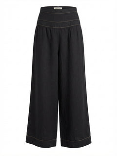 Ginger & Smart Wide-Leg Linen Trousers Black Contrast Stitching Size 8 - Image 1