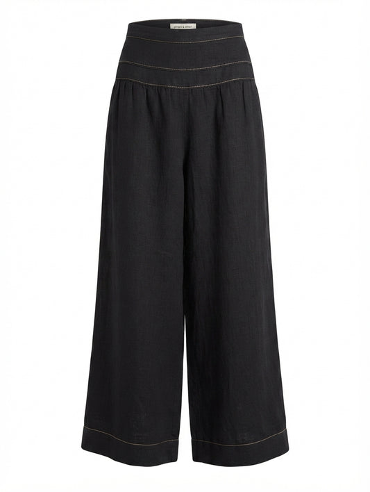 Ginger & Smart Wide-Leg Linen Trousers Black Contrast Stitching Size 8 - Image 1