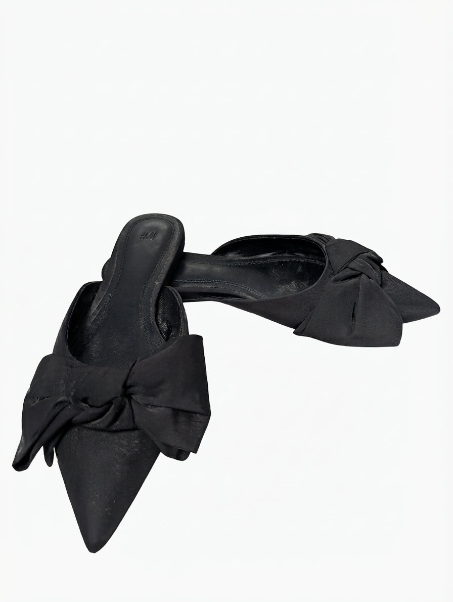 H&M Pointed Toe Bow Mules Black Size 38 - Image 1