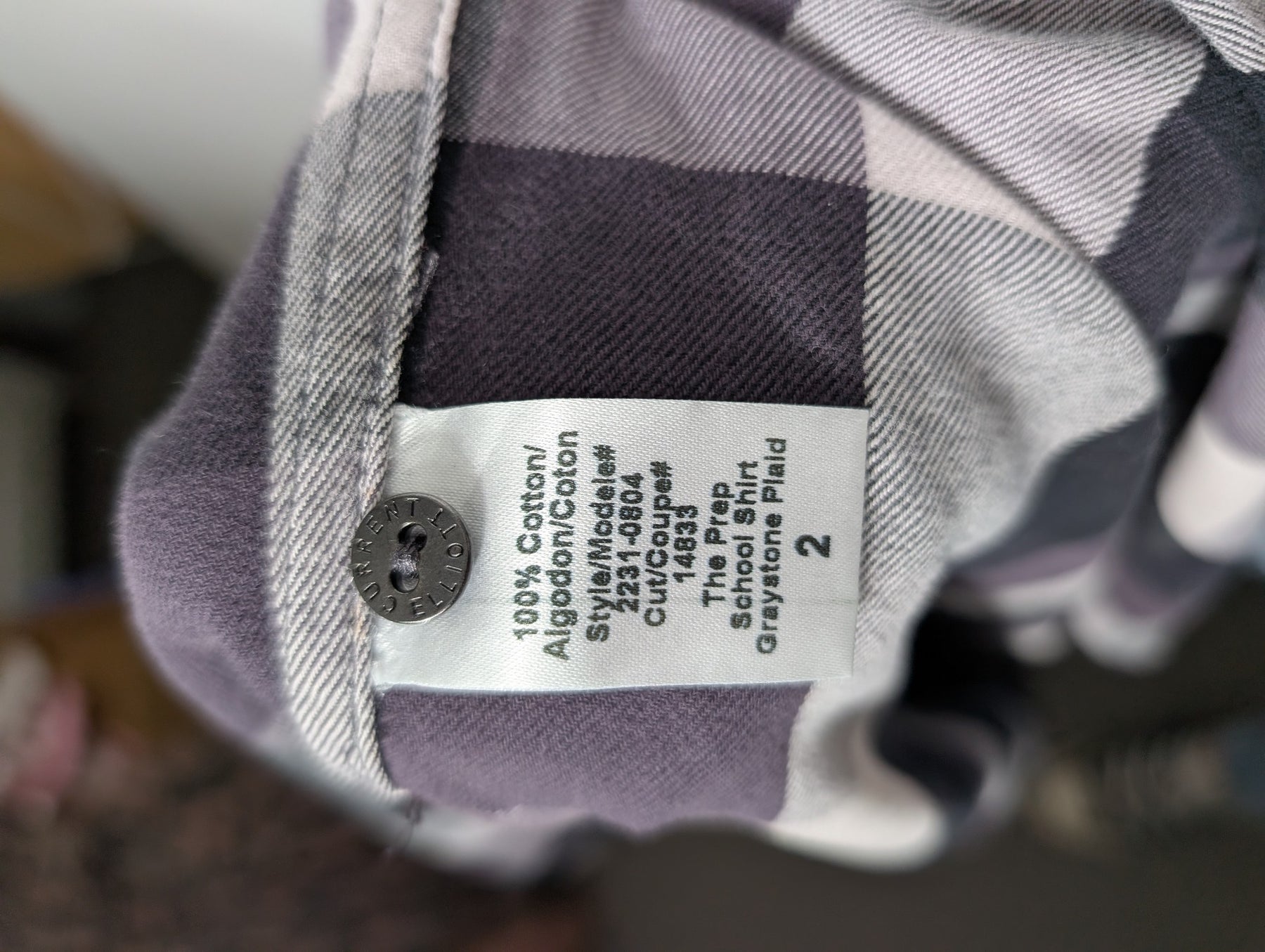 Current/Elliott The Prep School Shirt Graystone Plaid Size 2 - Image 9