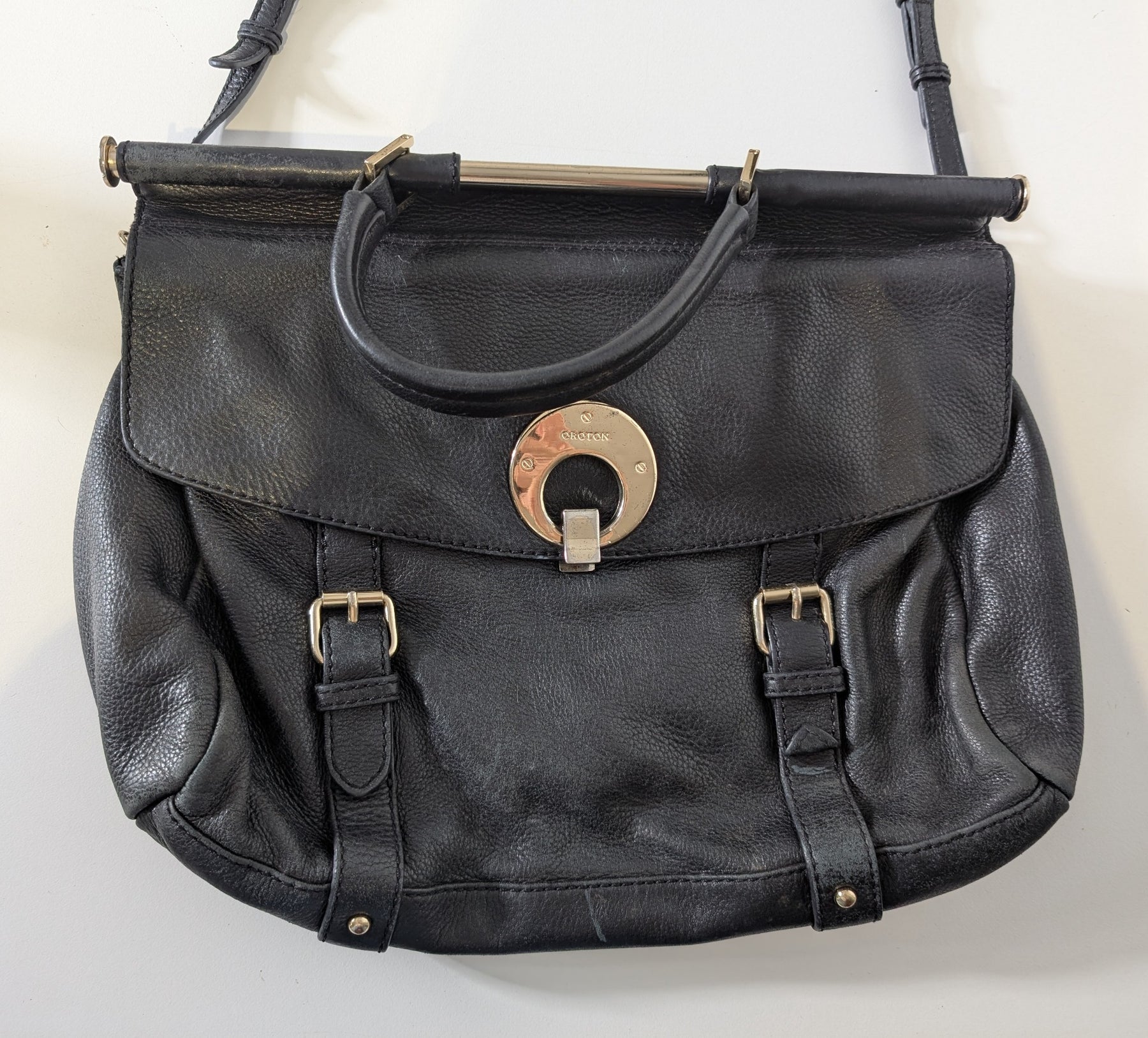 Oroton Leather Handbag Black Classic Crossbody - Image 4
