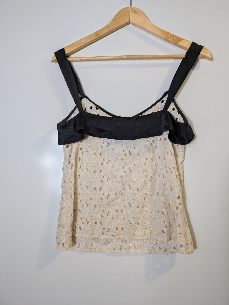 Fleur Wood Silk Lace Camisole Cream & Black Size 2 - Image 4